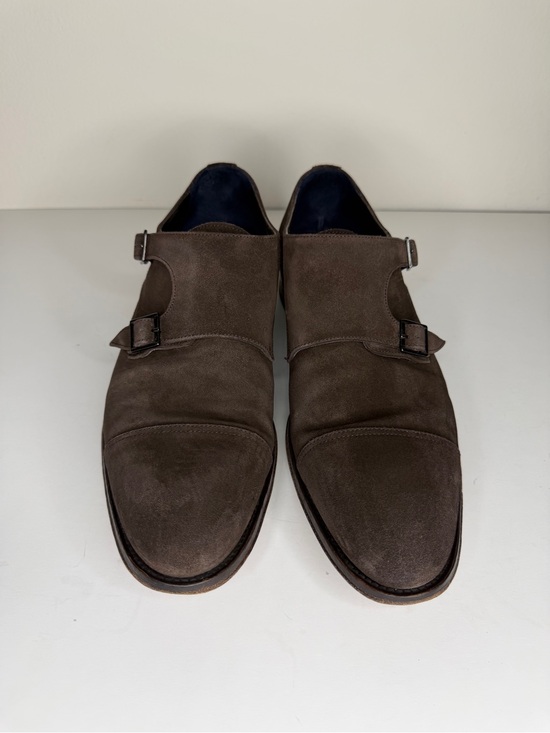 SUITSUPPLY Brown Suede Double Monk Strap Shoes Men Size 44 UK 10 Made In Italy